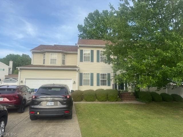 203 Lentz Pl, Newport News, VA 23602 - view of front of house with concrete driveway, an attached garage, and a front lawn