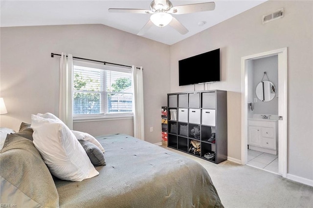 1256 Etworth Ln, Virginia Beach, VA 23464 - bedroom featuring carpet flooring, vaulted ceiling, ensuite bathroom, and ceiling fan