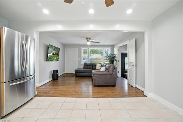1505 Hawthorne Dr, Chesapeake, VA 23325 - living room with ceiling fan, light tile patterned floors, and recessed lighting