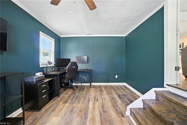 1505 Hawthorne Dr, Chesapeake, VA 23325 - office space featuring wood finished floors, a ceiling fan, and ornamental molding