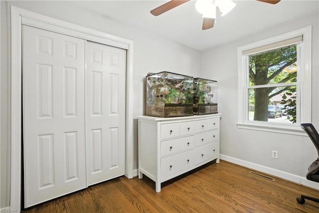 1505 Hawthorne Dr, Chesapeake, VA 23325 - workout room with a ceiling fan and dark wood finished floors