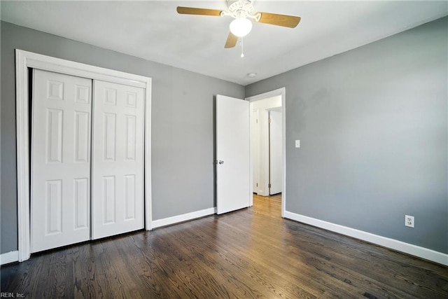 1505 Hawthorne Dr, Chesapeake, VA 23325 - unfurnished bedroom with a closet, dark wood finished floors, and a ceiling fan