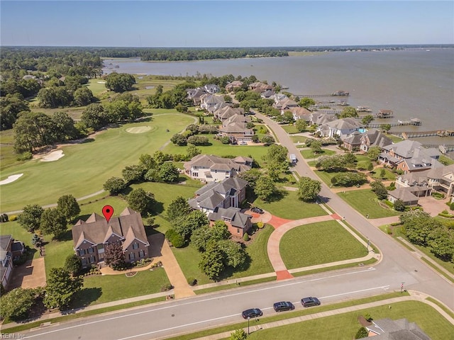 3033 N James Dr, Suffolk, VA 23435 - aerial view of property's location featuring a large body of water, nearby suburban area, and a golf course