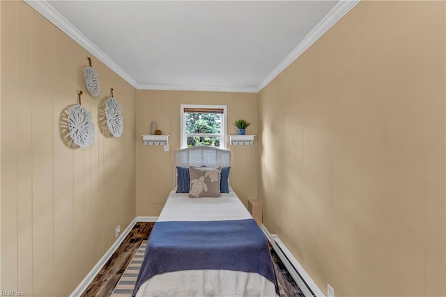 241 Sir Oliver Rd, Norfolk, VA 23505 - bedroom featuring a baseboard heating unit, dark wood-type flooring, and crown molding