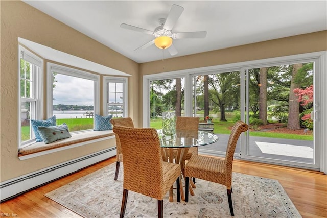 241 Sir Oliver Rd, Norfolk, VA 23505 - sunroom with a baseboard heating unit, plenty of natural light, wood finished floors, and a water view