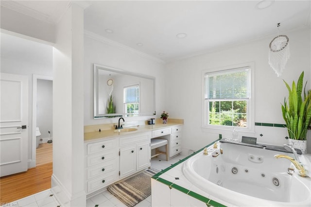 6070 Newport Pt, Norfolk, VA 23505 - full bath with vanity, a whirlpool tub, ornamental molding, and tile patterned flooring