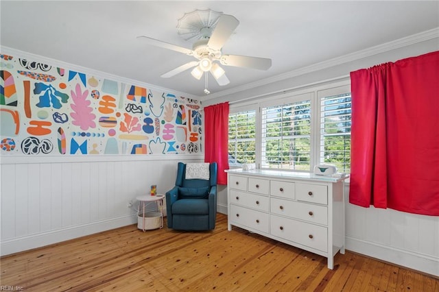 6070 Newport Pt, Norfolk, VA 23505 - living area with ornamental molding, wood-type flooring, and ceiling fan