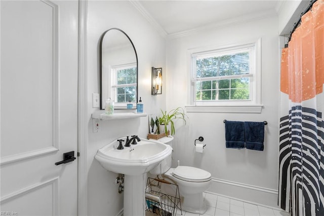 6070 Newport Pt, Norfolk, VA 23505 - bathroom with plenty of natural light, crown molding, tile patterned floors, and curtained shower