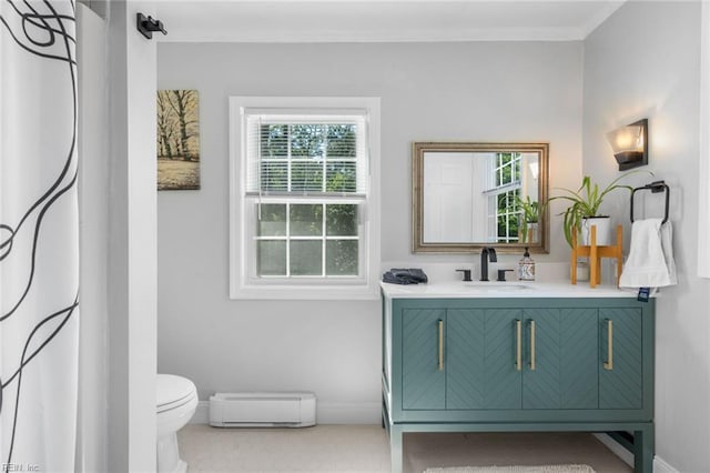 6070 Newport Pt, Norfolk, VA 23505 - full bathroom with vanity, a baseboard heating unit, and ornamental molding