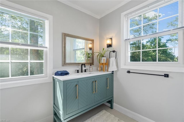 6070 Newport Pt, Norfolk, VA 23505 - bathroom with healthy amount of natural light, vanity, and ornamental molding