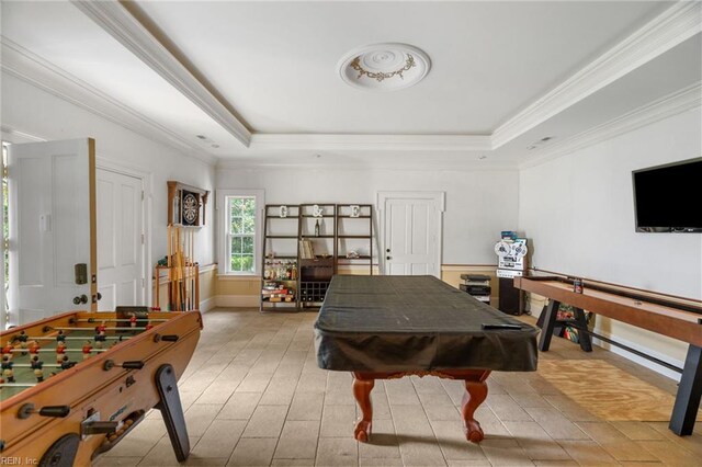 6070 Newport Pt, Norfolk, VA 23505 - playroom with a raised ceiling, billiards, and ornamental molding