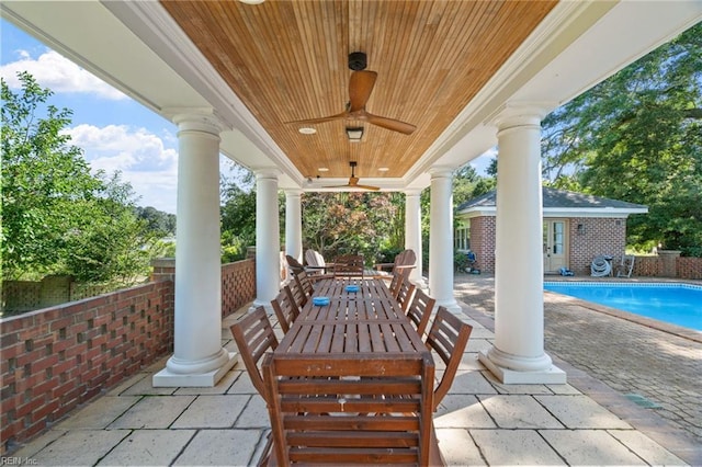 6070 Newport Pt, Norfolk, VA 23505 - view of patio / terrace with an outdoor structure, ceiling fan, and a storage structure