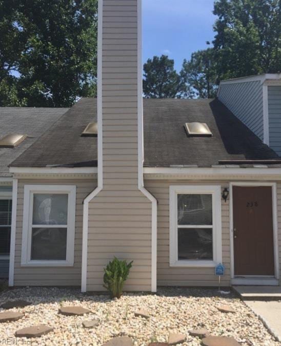 238 Susan Constant Dr, Newport News, VA 23608 - doorway to property featuring a chimney and a shingled roof
