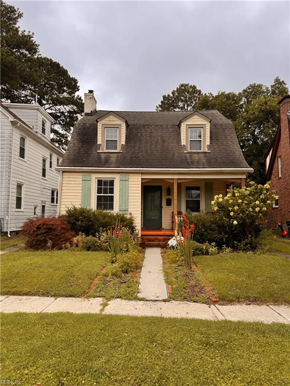 1343 Westmoreland Ave, Norfolk, VA 23508 - view of front of property featuring a porch, a front lawn, and a chimney