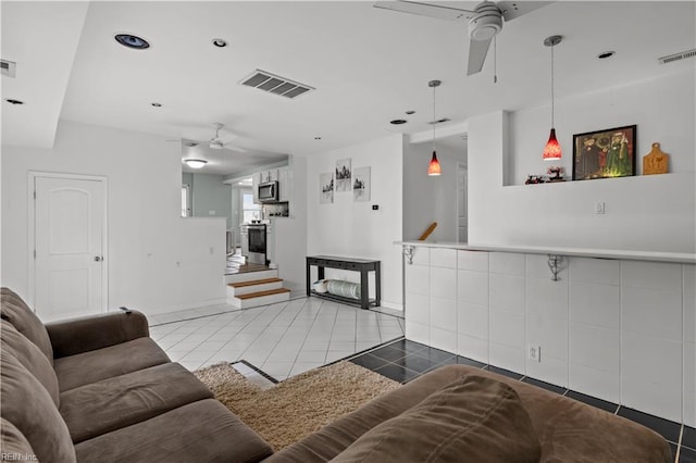 2320 Early St, Norfolk, VA 23513 - living area with a ceiling fan, light tile patterned floors, and recessed lighting