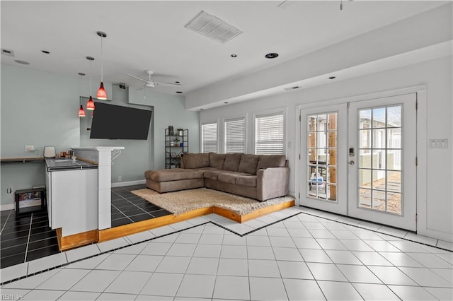 2320 Early St, Norfolk, VA 23513 - living area with french doors, ceiling fan, tile patterned flooring, and recessed lighting