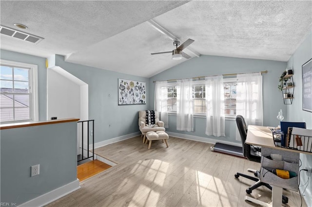 2320 Early St, Norfolk, VA 23513 - office space with wood finished floors, a textured ceiling, ceiling fan, and lofted ceiling