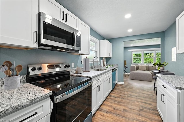 2214 Berkley Ave, Chesapeake, VA 23324 - kitchen with appliances with stainless steel finishes, wood finished floors, white cabinets, and recessed lighting