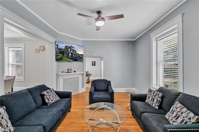 118 Saint James Ave, Suffolk, VA 23434 - living room with light wood-style flooring, ceiling fan, and ornamental molding