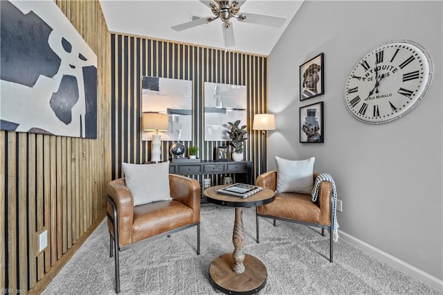 1506 Kathy Ann Way E, Carrollton, VA 23314 - sitting room with a ceiling fan, carpet flooring, and vaulted ceiling