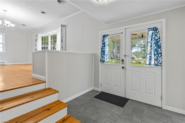 127 Robinson Dr, Newport News, VA 23601 - foyer featuring crown molding, a chandelier, and french doors