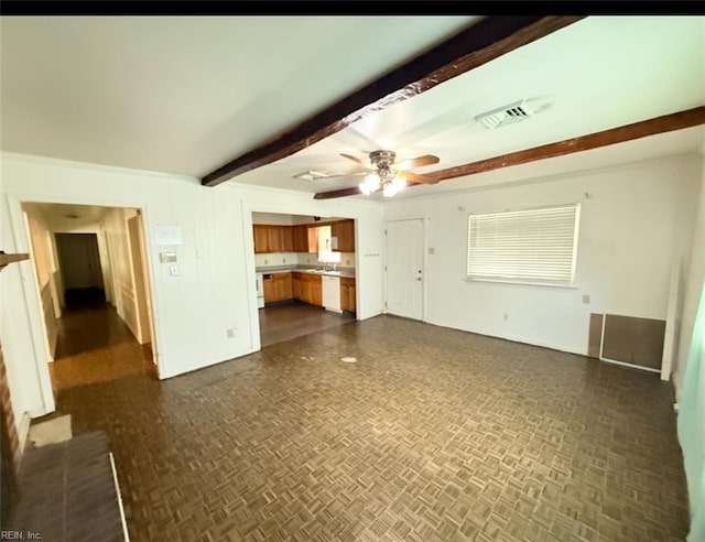 5309 S Palmyra Dr, Virginia Beach, VA 23462 - unfurnished living room featuring beam ceiling and a ceiling fan