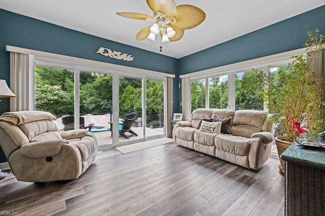 205 Napoli Ct, Chesapeake, VA 23322 - living area featuring ceiling fan, healthy amount of natural light, and wood finished floors