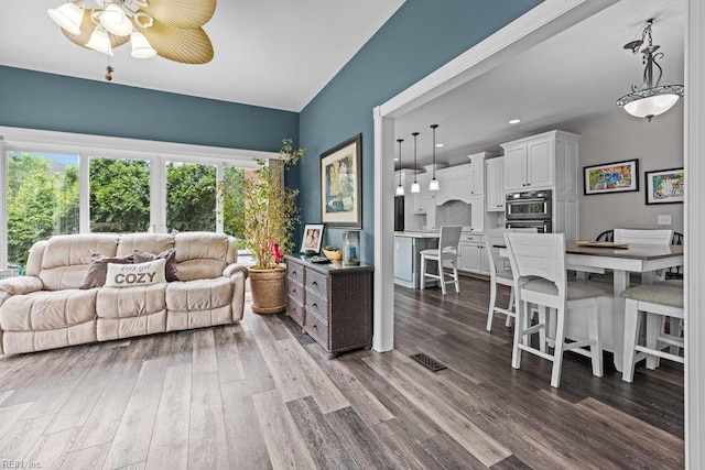 205 Napoli Ct, Chesapeake, VA 23322 - living area with dark wood finished floors and a ceiling fan
