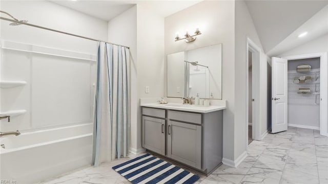 2017 Munro Ln, Chesapeake, VA 23322 - full bath with marble finish flooring, shower / bath combo, and double vanity