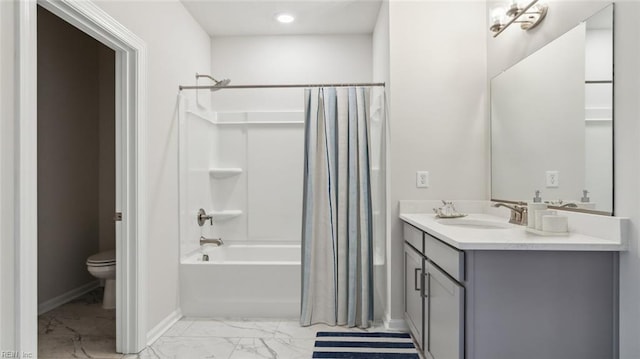 2017 Munro Ln, Chesapeake, VA 23322 - full bath featuring marble look tiles, double vanity, shower / tub combo with curtain, and recessed lighting