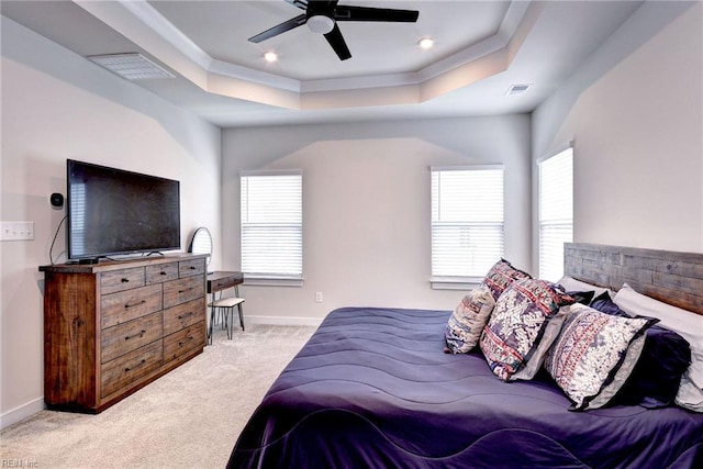 134 Fishermans Way, Poquoson, VA 23662 - carpeted bedroom featuring a raised ceiling, crown molding, and a ceiling fan