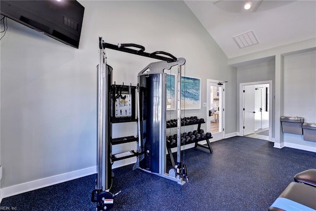134 Fishermans Way, Poquoson, VA 23662 - workout area with baseboards and high vaulted ceiling