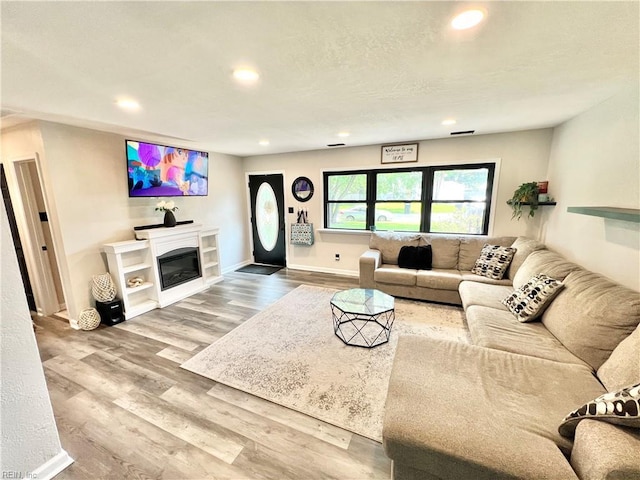 969 Westerly Trl, Virginia Beach, VA 23464 - living room featuring recessed lighting, wood finished floors, and a glass covered fireplace