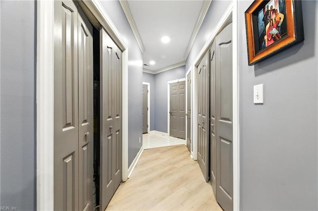 106 Genoa Dr, Hampton, VA 23664 - hallway featuring ornamental molding, light wood-type flooring, and recessed lighting