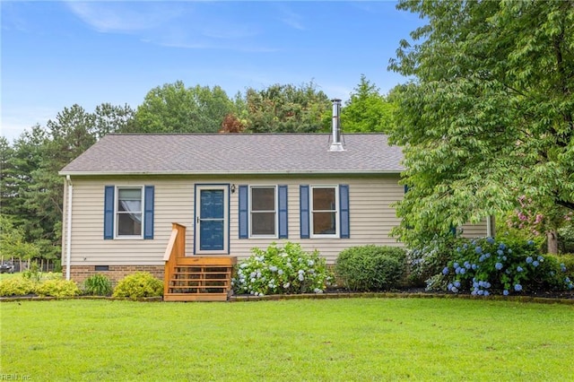 11855 Harcum Rd, Gloucester, VA 23061 - view of front of property with a front yard, crawl space, and a shingled roof