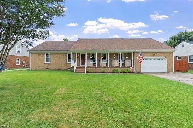 3419 Filly Run, Chesapeake, VA 23323 - single story home with covered porch, concrete driveway, crawl space, a garage, and a front yard