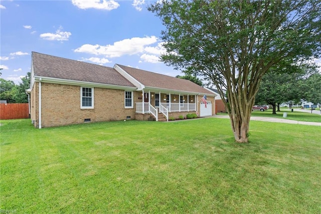3419 Filly Run, Chesapeake, VA 23323 - ranch-style house with covered porch, crawl space, driveway, brick siding, and a garage