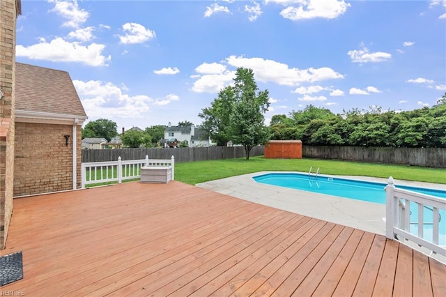 3419 Filly Run, Chesapeake, VA 23323 - view of swimming pool with a storage unit, a fenced backyard, and a deck