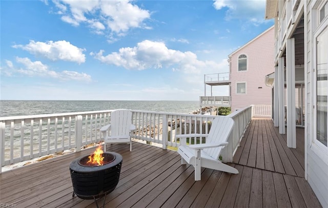 119 Grand View Dr, Hampton, VA 23664 - wooden terrace featuring a fire pit and a water view