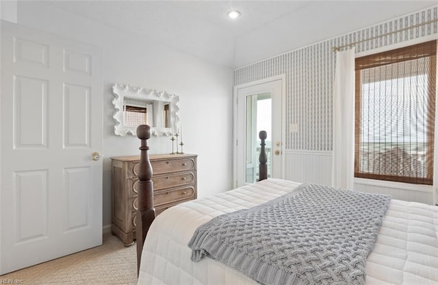 119 Grand View Dr, Hampton, VA 23664 - carpeted bedroom with access to exterior, wallpapered walls, and recessed lighting