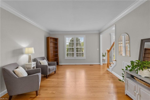 860 Greenfield Ln, Chesapeake, VA 23322 - living area with crown molding, stairs, and light wood-type flooring
