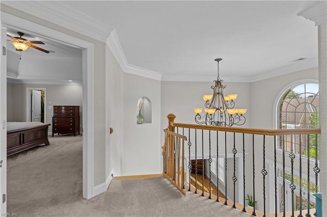 860 Greenfield Ln, Chesapeake, VA 23322 - corridor with a chandelier, carpet flooring, and ornamental molding