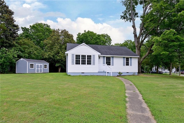 513 W Maynor Dr, Williamsburg, VA 23185 - view of front facade featuring crawl space, a front yard, and a shed