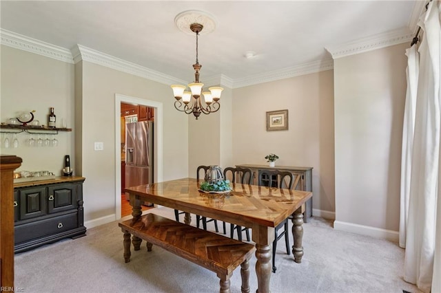 713 Tupelo Xing, Chesapeake, VA 23320 - dining area featuring light carpet, a chandelier, and crown molding