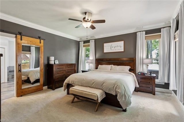 713 Tupelo Xing, Chesapeake, VA 23320 - bedroom featuring multiple windows, crown molding, carpet, and a barn door