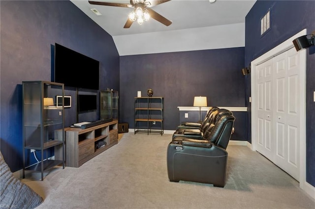 713 Tupelo Xing, Chesapeake, VA 23320 - living room featuring ceiling fan, carpet, and lofted ceiling