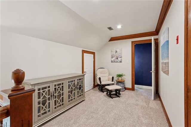 713 Tupelo Xing, Chesapeake, VA 23320 - living area featuring carpet, lofted ceiling, ornamental molding, and recessed lighting