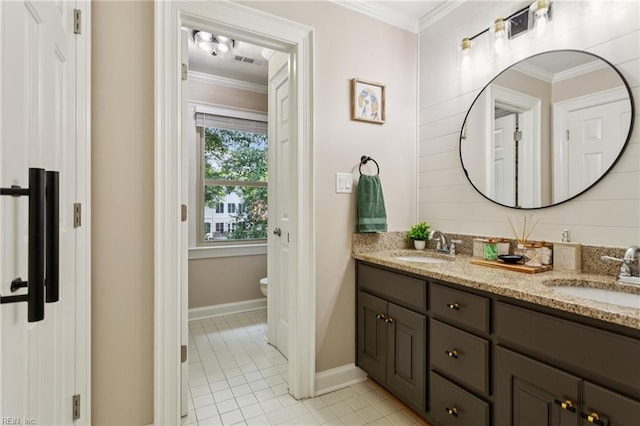 713 Tupelo Xing, Chesapeake, VA 23320 - bathroom featuring ornamental molding, double vanity, and tile patterned flooring