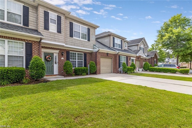 1439 Otterbourne Cir, Chesapeake, VA 23320 - view of property featuring driveway, brick siding, an attached garage, and a front yard