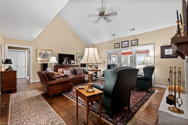 525 Pagan Rd, Smithfield, VA 23430 - living area featuring ceiling fan, wood-type flooring, and vaulted ceiling